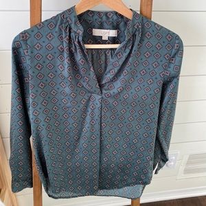 Loft green patterned silky blouse petite